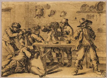 Scena di taverna con uomini in festa