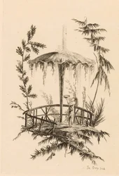 Fontana cinese in un paesaggio
