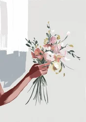Mano che regge un mazzo di fiori