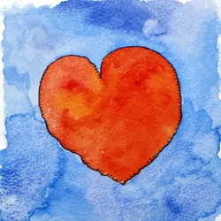 Cuore rosso su blu, 2011 (acquerello)