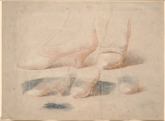Cinque studi di scarpe di una donna in piedi