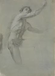 Modello visto di fronte, inginocchiato sul ginocchio destro; non completato
