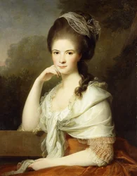 Ritratto di una signora, seduta a mezzo busto, con un vestito marrone e uno scialle bianco, 1778