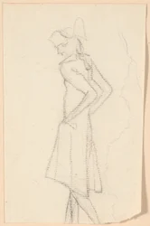 Signore che passeggia, visto di spalle, camminando verso sinistra