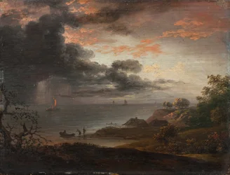 Pioggia di tuoni che si abbatte sul mare