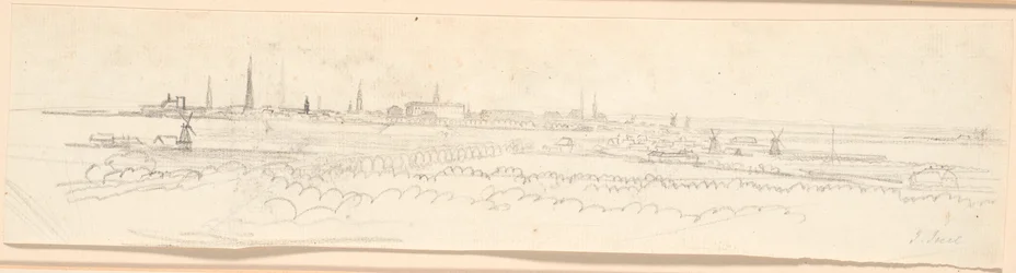 Veduta di Copenaghen da Frederiksberg Bakke. Studio di sfondo per il ritratto di Federico VI come principe ereditario