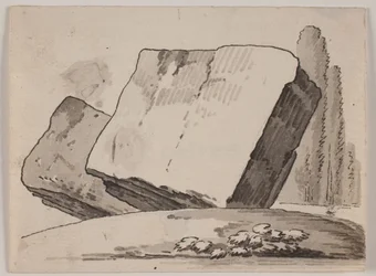 Frammenti di rovine e cipressi