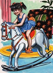 Ragazza su cavallo a dondolo