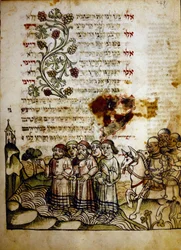 Passaggio del Mar Rosso, da un Machazor del XV secolo, Biblioteca Palatina, Parma
