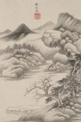 Paesaggio nello stile di vari vecchi maestri: nello stile di Dong Yuan, 1669 (inchiostro e colore su carta)