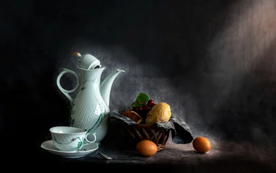 Natura morta con colazione rustica