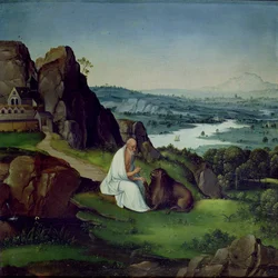 San Girolamo in un paesaggio (olio su tavola)