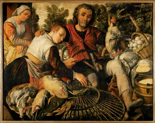 Contadini al mercato (dipinto su legno di quercia)