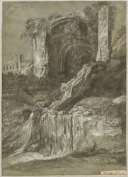 Una cascata con rovine (verso)