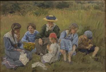 Riposo nel prato. La moglie e i figli dell