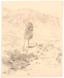 Paesaggio montano italiano con due alberi