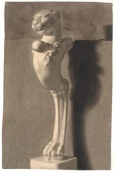 Disegno dopo gesso. Copia da scultura antica (?). Ornamento con testa e piede di leone