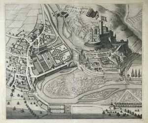 Italia, Dolceacqua, Il villaggio di Dolceacqua (Imperia) da Theatrum Regiae Celsitudinis Sabaudiae di Joan Blaeu, Amsterdam