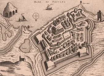 Mappa di Nettuno, Lazio, Italia, incisione su rame, ca 248x198 cm