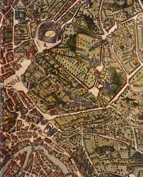 Mappa di Roma, di Joan Blaeu (1596-1673), stampa da Theatrum Civitatum et Admirandorum Italiae, ad Aevi Veteris et Praesentis Temporis Faciem Expressum, Italia