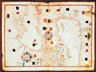 Mappa della parte orientale del Mediterraneo e del Mar Nero, manoscritto di un atlante portolano del XVI secolo