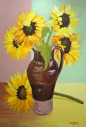 Cinque girasoli in una brocca marrone alta, 2007