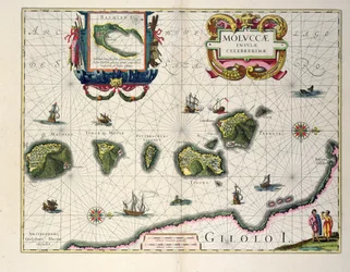 Mappa che mostra le isole Molucche al largo di Halmahera, 1640