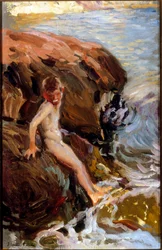 Ragazzo sulle rocce Jarea . Peinture de Joaquin Sorolla y Bastida,(1863-1923) Huile sur toile; Collection privee.