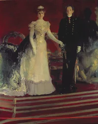 Ritratto del re Alfonso XIII di Spagna e di sua madre, la regina Maria Cristina