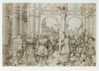 La storia di Lucrezia (penna, inchiostro nero, lavaggio grigio su carta)