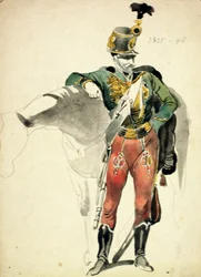 Un ussaro del 9º reggimento, abito di cavalleria leggera, 1835-48
