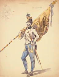 Un ufficiale con un colore di battaglione di un reggimento di fanteria ungherese, 1835-1848