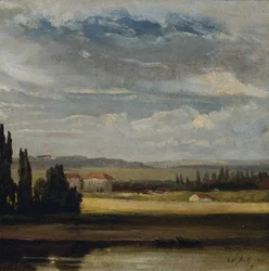 Vista del paesaggio con cielo nuvoloso alto
