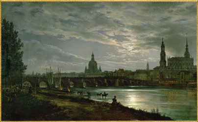 Veduta di Dresda al chiaro di luna (olio su tela)
