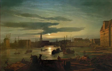 Il porto di Copenaghen al chiaro di luna