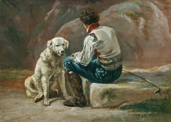Italiano con cane bianco