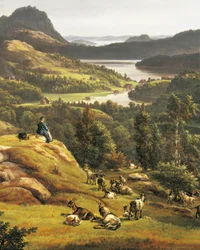 Veduta di Lysekloster presso Bergen, Norvegia, XIX secolo, dettagli