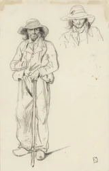 Studio di un uomo con un cappello e un bastone in mano
