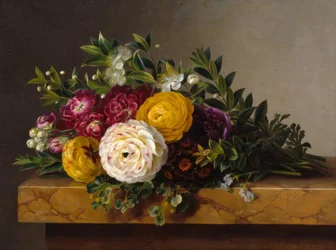 Bouquet di fiori su lastra di marmo