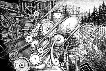 Foresta digitale steampunk