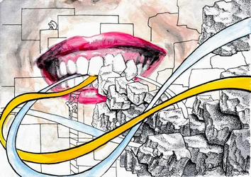 Denti. Pietre e corde. Dipinto ad acquerello e inchiostro.
