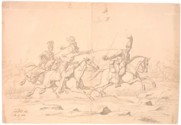 Una battaglia a cavallo; in alto uno studio di una testa