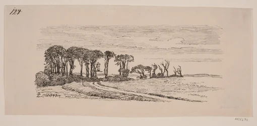 Paesaggio con una fila di alberi