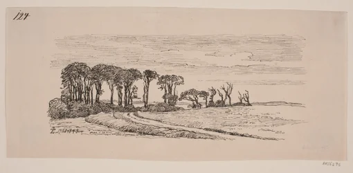 Paesaggio con una fila di alberi