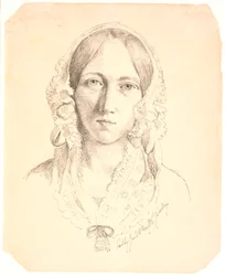 Ritratto di una giovane donna, di fronte. Possibilmente raffigurante Louise Marie Neergaard (1816-1895)