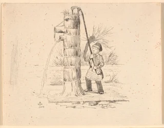 La posta. Illustrazione per "Favole per bambini" di Kaalund. Vedi commento dal catalogo degli archivi.