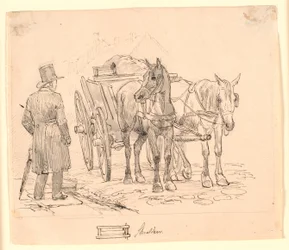 Il cavallo dello spazzino. Disegno di uno spazzino. Illustrazione per "Favole per bambini" di Kaalund. Vedi commento dal catalogo.