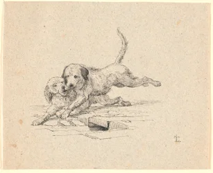 Slagsmålet. Illustrazione per Kaalunds "Fabler for Børn". Vedi commento dal catalogo degli archivi.