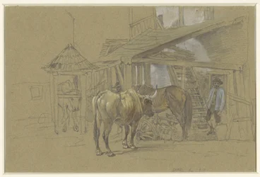 Buoi e un cavallo dal maniscalco
