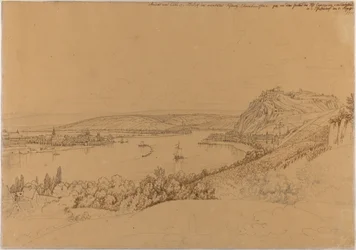 Veduta di Coblenza con il Reno e la fortezza di Ehrenbreitstein (recto); veduta del castello di Heidelberg (verso)